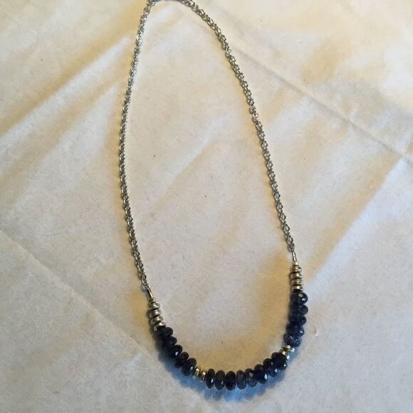 Silvertone Blue Faceted Stone Necklace - Picture 2 of 13